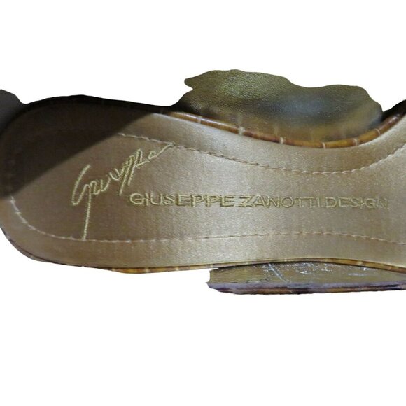 Giuseppe Zanotti Brown Croc Embossed Italian Leather Peep Toe Pumps 37.5 or 7.5 - Picture 11 of 13